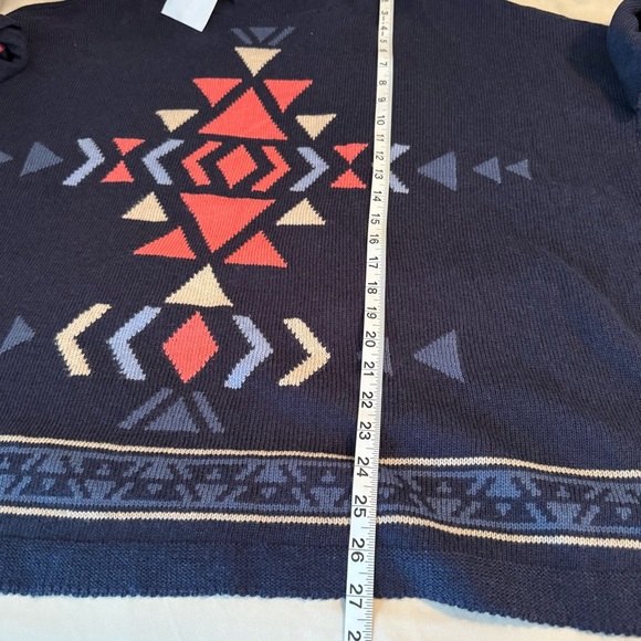 J Jill Women Size M Blue Aztec Knit Funnel Neck Sweater Poncho Boho Southwestern - Picture 10 of 10